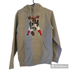 New England Patriots Old logo Moose Edition Grey Hoodie Mens Small